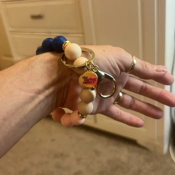 The Darling Effect Keychain Wristlet. NWT. Blue, Pink and Tan. - Picture 3 of 4